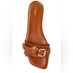 Chloe Mae Brown Leather Buckle Slide Sandals